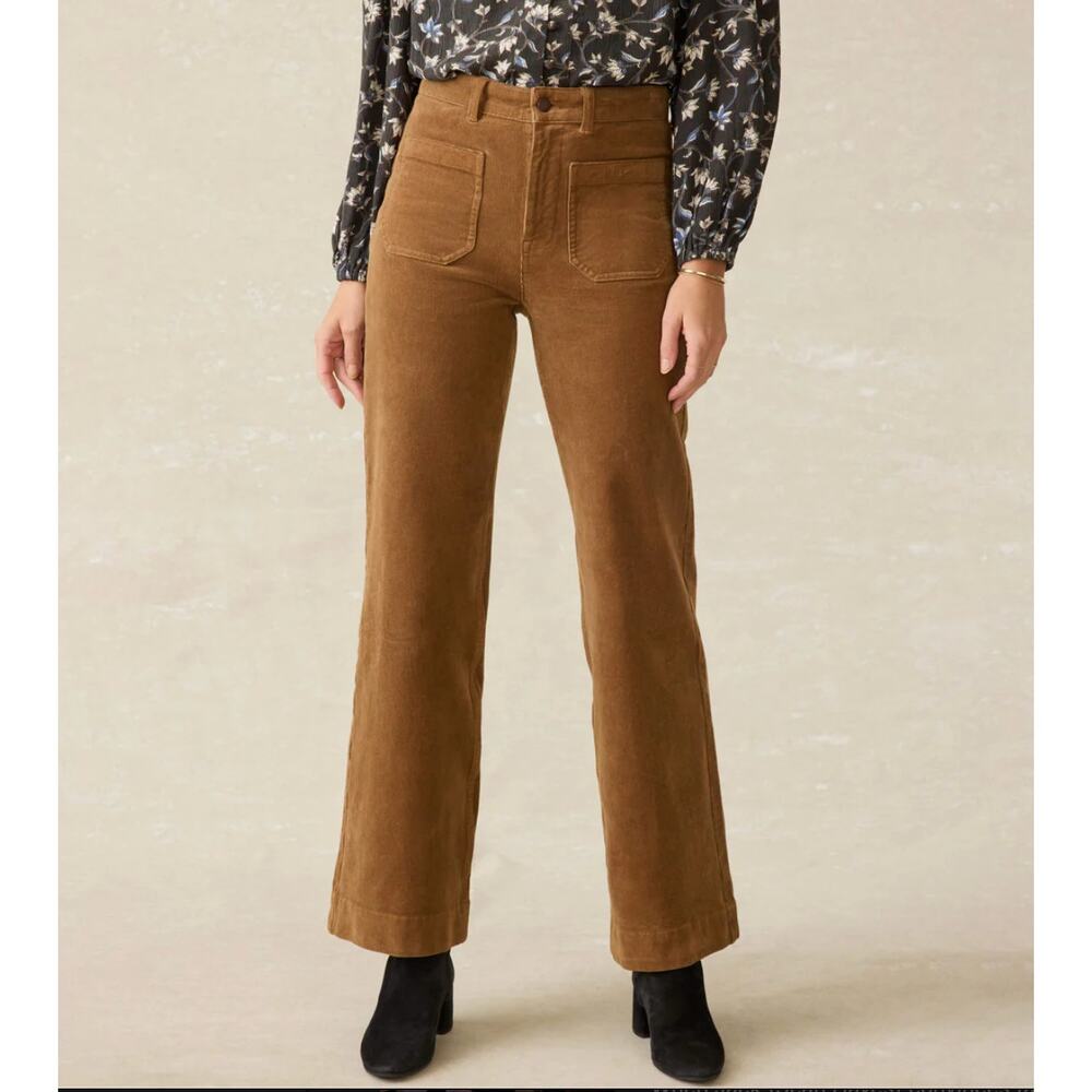 NWT Women's Faherty Soft stretch Cord Patch Pocket Pant In Sea Moss Size 26